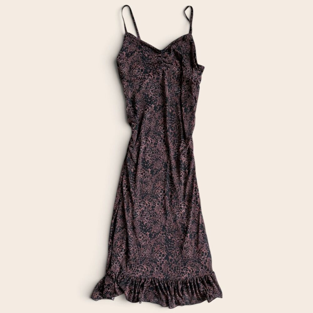 No Comment Animal Print Maxi Dress M Slip Ruffle Y2K Grunge